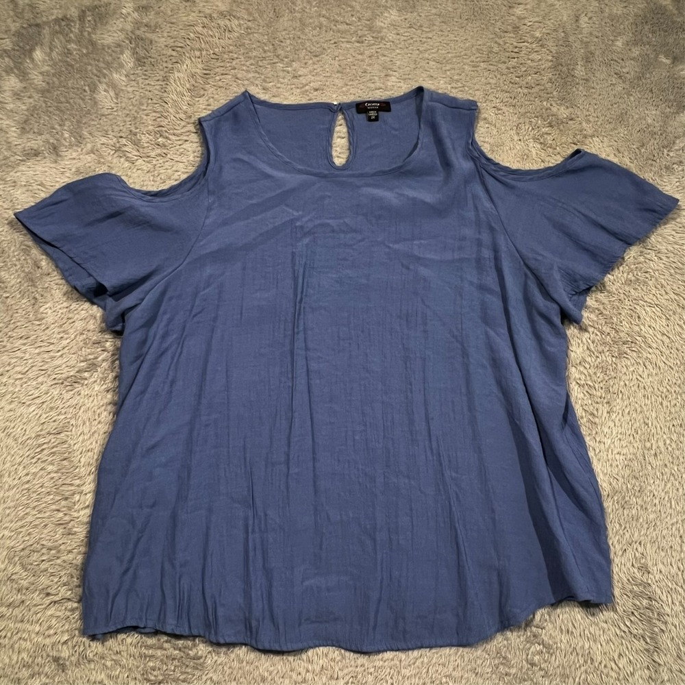 Cocomo Blouse Top Cold Shoulder Short Sleeve Blue Women's 2X